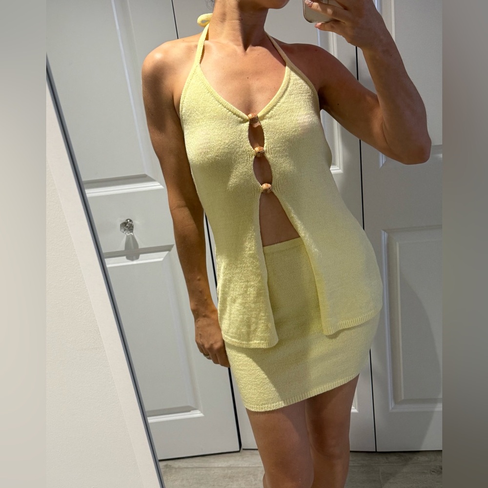 Elegant Yellow Halter Top and Skirt Set